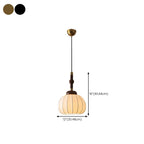 Contemporary Pumpkin Wood & Silk Beige Pendant Light