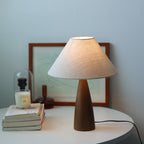 Wooden Modern Walnut LED Table Lamp with Fabric Shade
