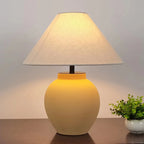Simple Modern Ceramic Yellow LED Table Lamp in Fabric Shade