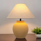 Simple Modern Ceramic Yellow LED Table Lamp in Fabric Shade