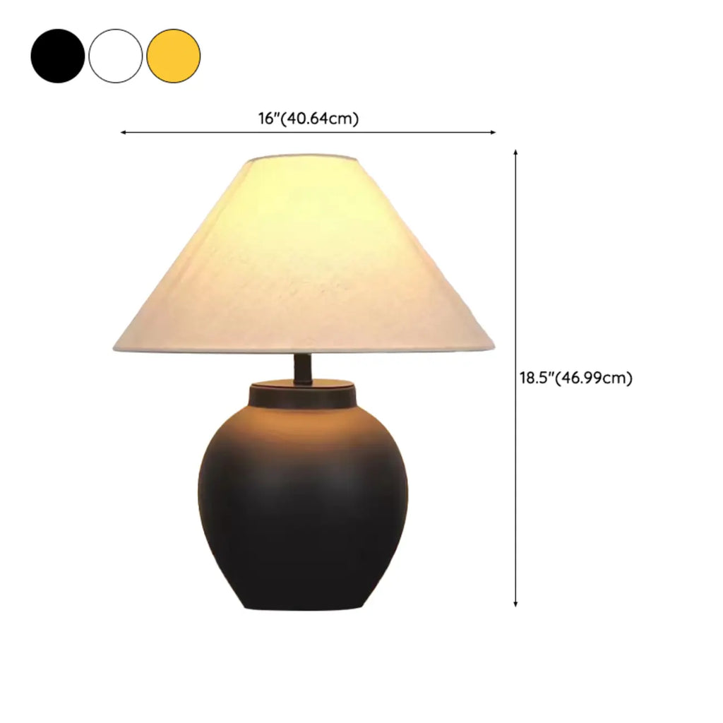 Simple Modern Ceramic Yellow LED Table Lamp in Fabric Shade