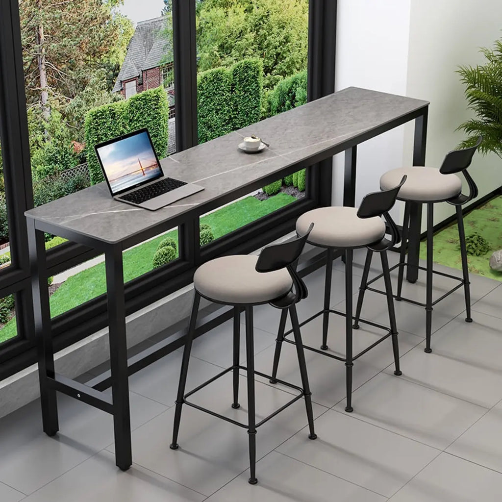 Modern Grey Stone Top Bar Height Table with Trestle Base