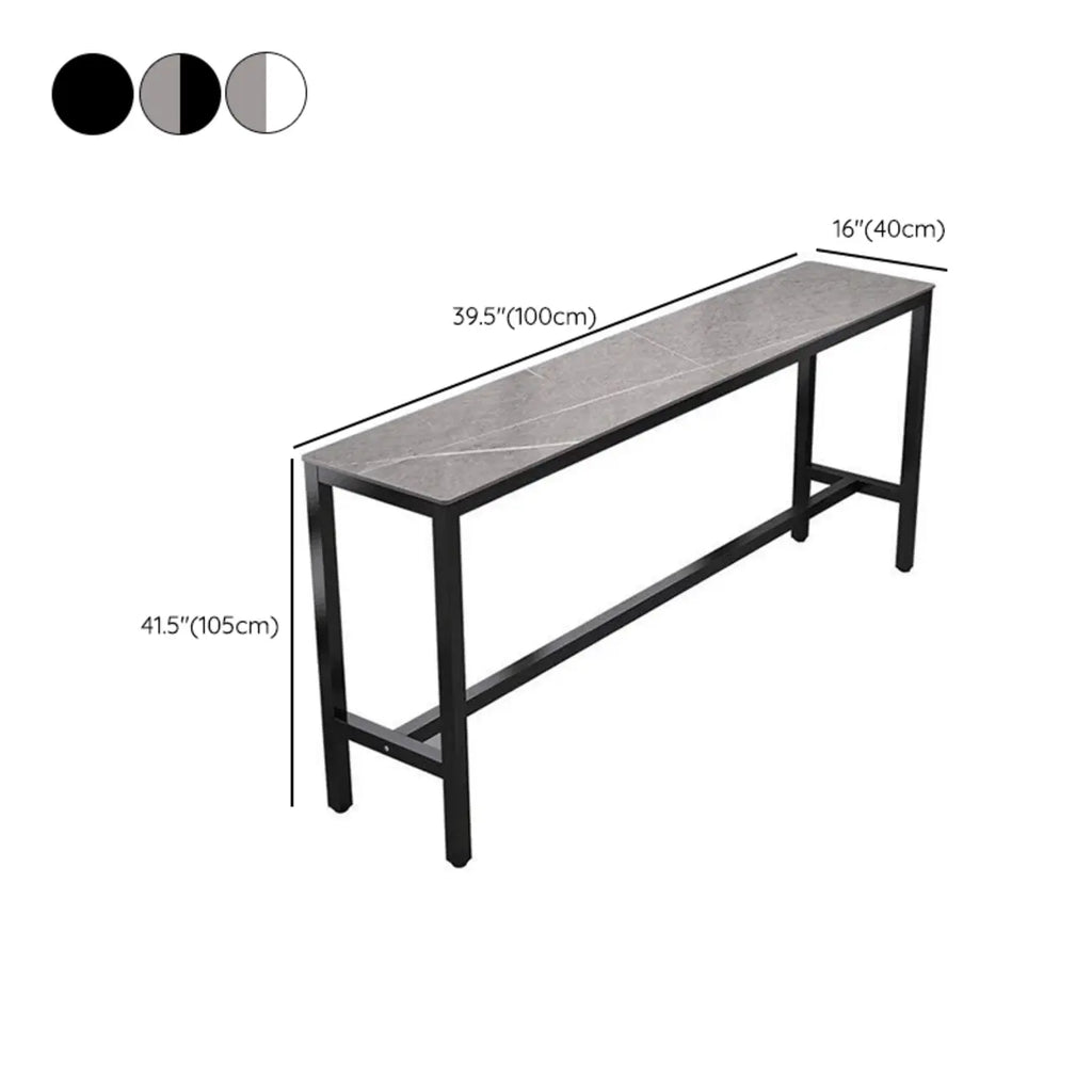 Modern Grey Stone Top Bar Height Table with Trestle Base