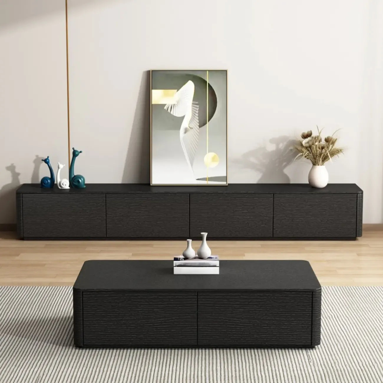 79 Black Wood Long Cable Management TV Stand with Drawer