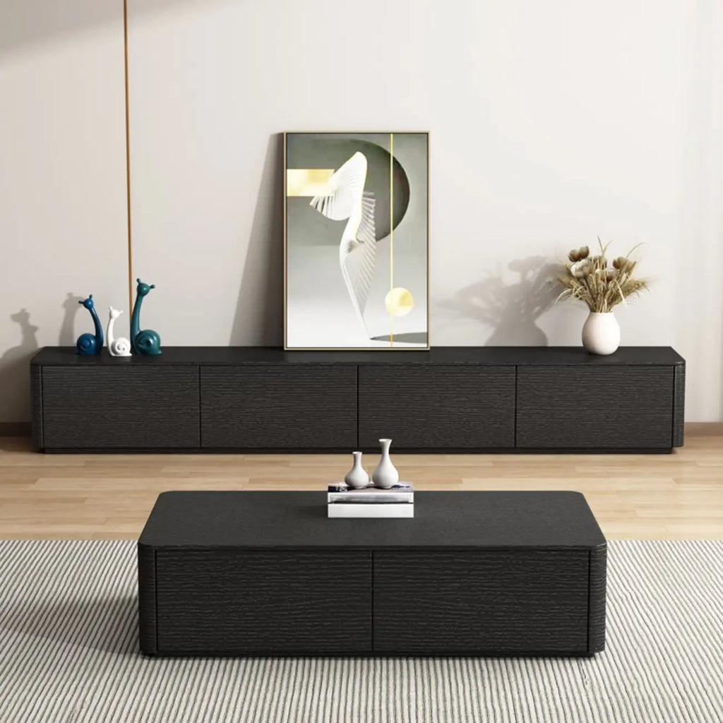 79 Black Wood Long Cable Management TV Stand with Drawer