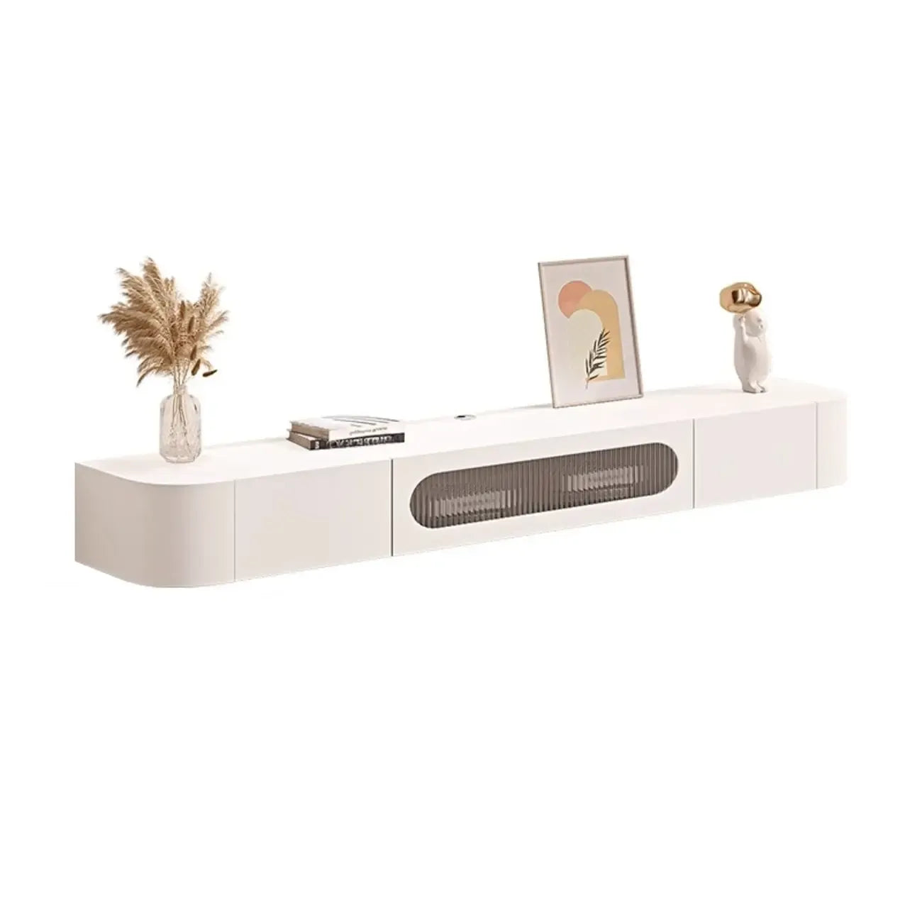 55 White Rubberwood Floating TV Stand with Cable Management