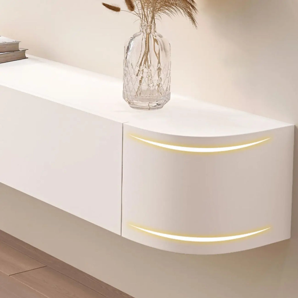 55 White Rubberwood Floating TV Stand with Cable Management