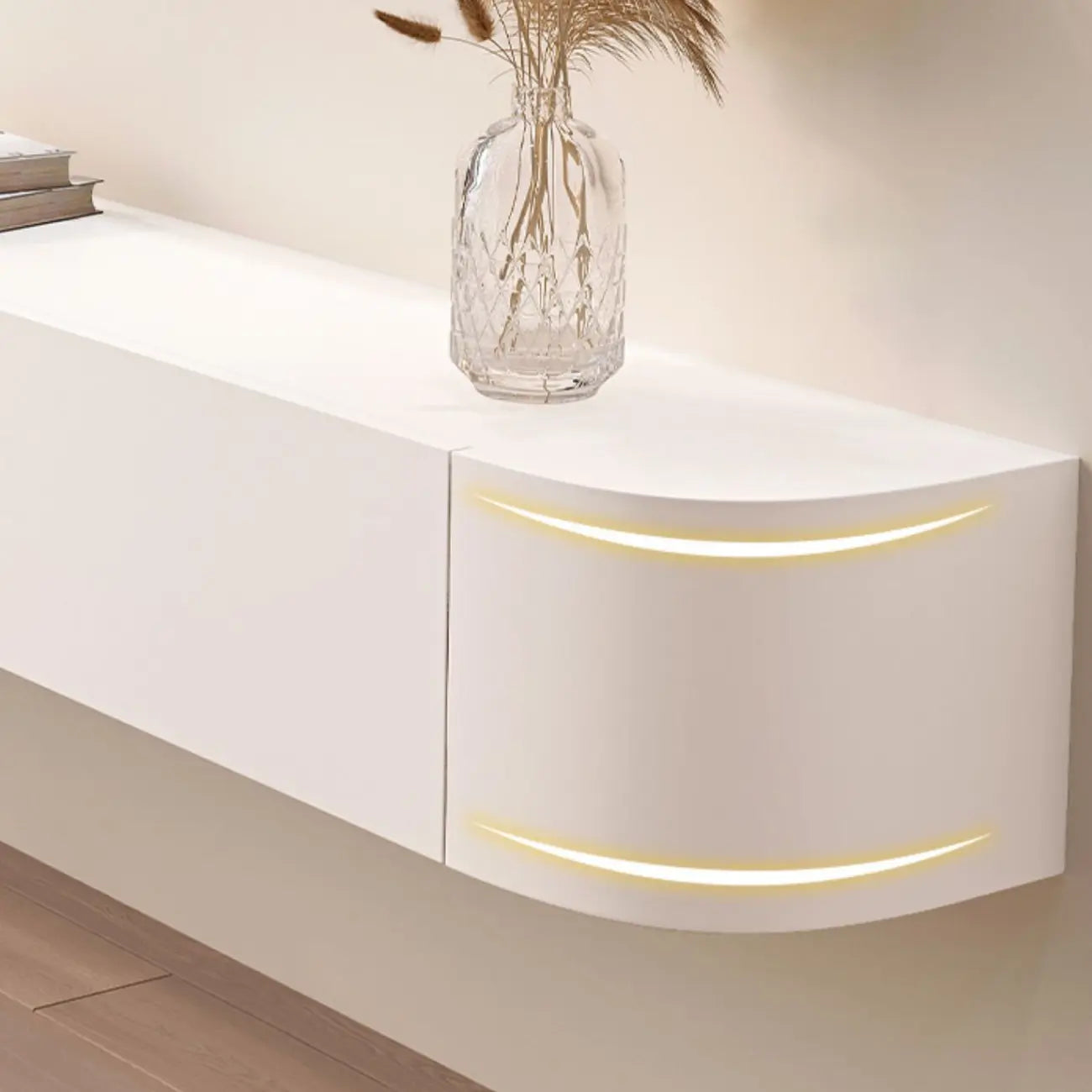 55 White Rubberwood Floating TV Stand with Cable Management