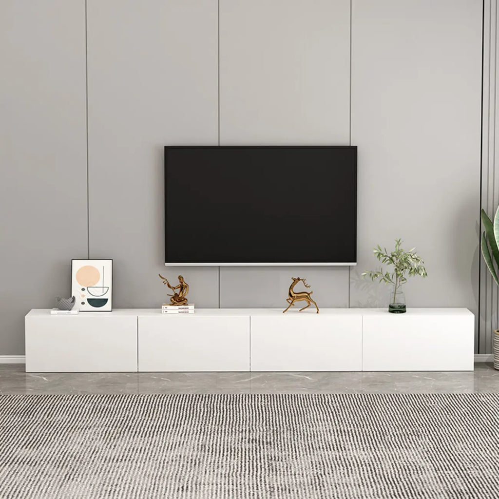 71 Living Room White Wood Rectangular TV Stand with Storage