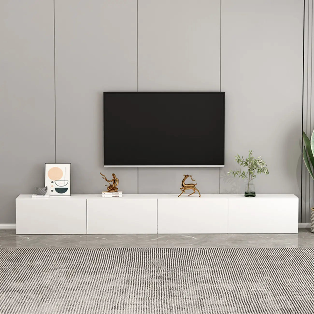 71 Living Room White Wood Rectangular TV Stand with Storage
