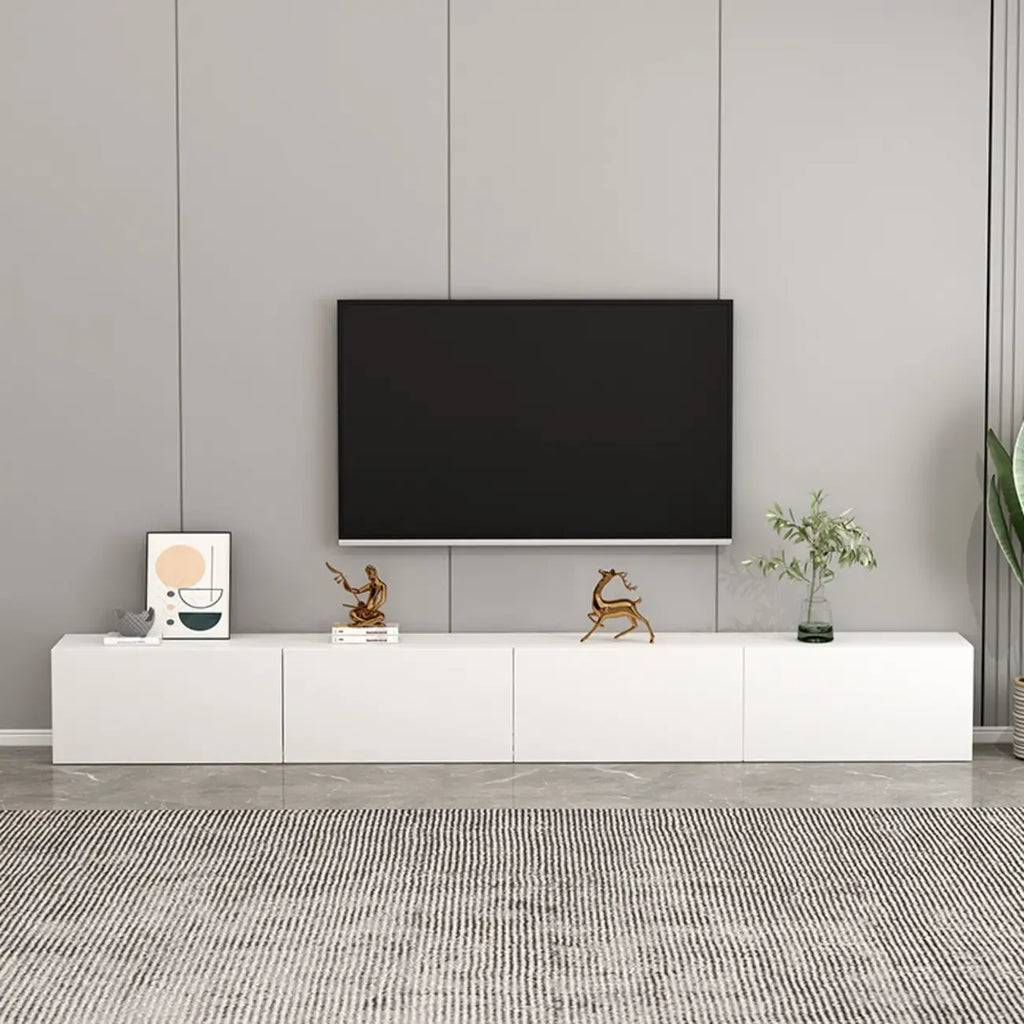 71 Living Room White Wood Rectangular TV Stand with Storage