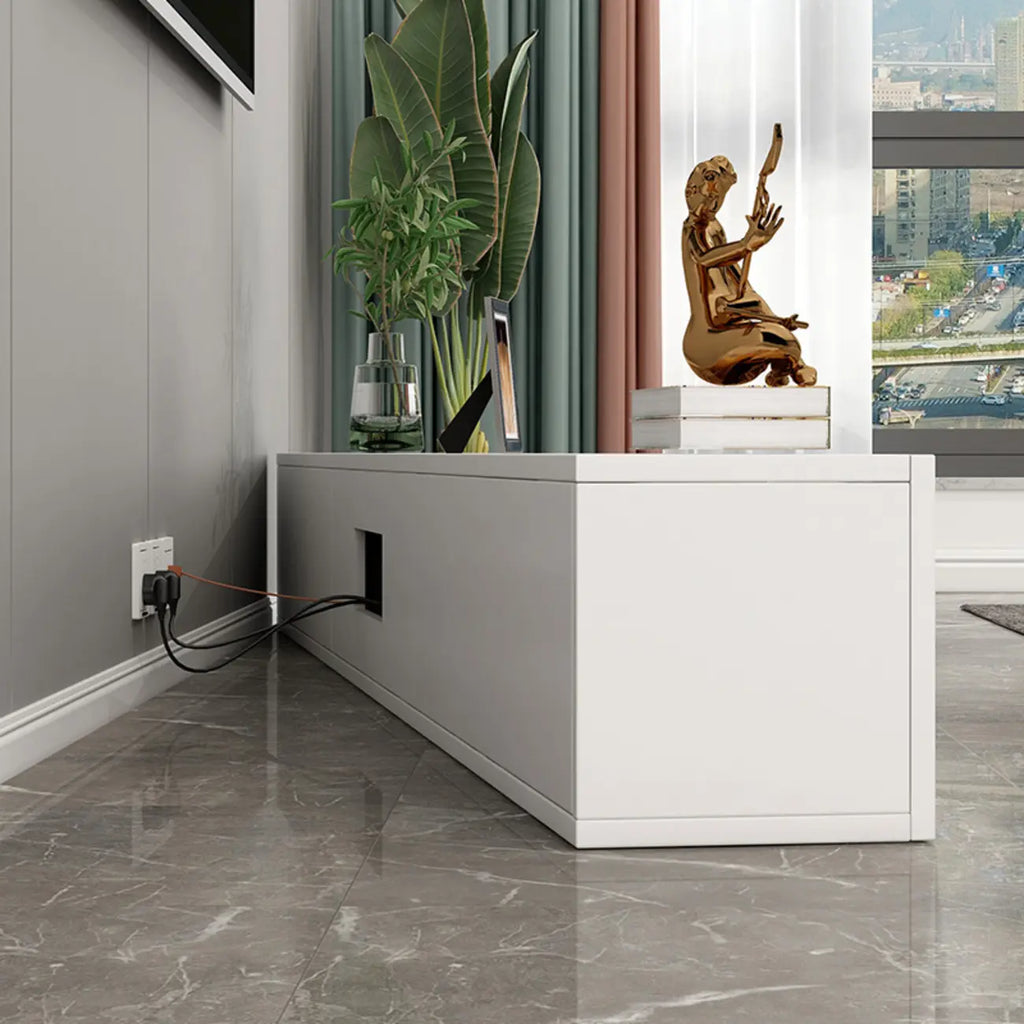 71 Living Room White Wood Rectangular TV Stand with Storage