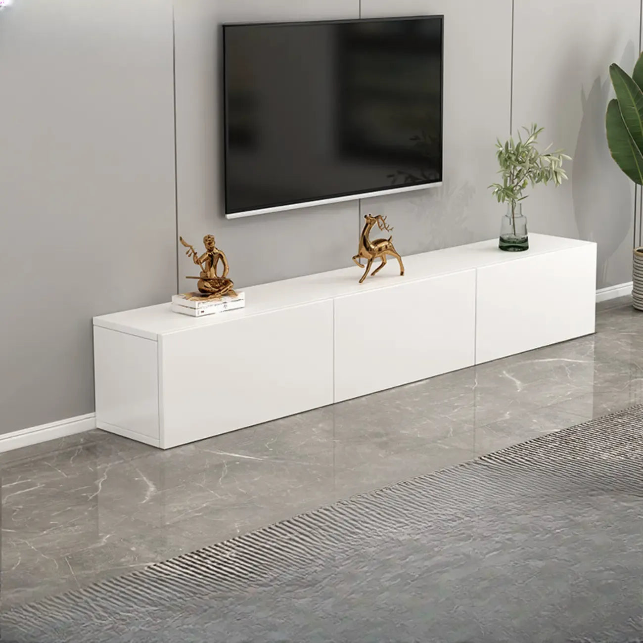 71 Living Room White Wood Rectangular TV Stand with Storage