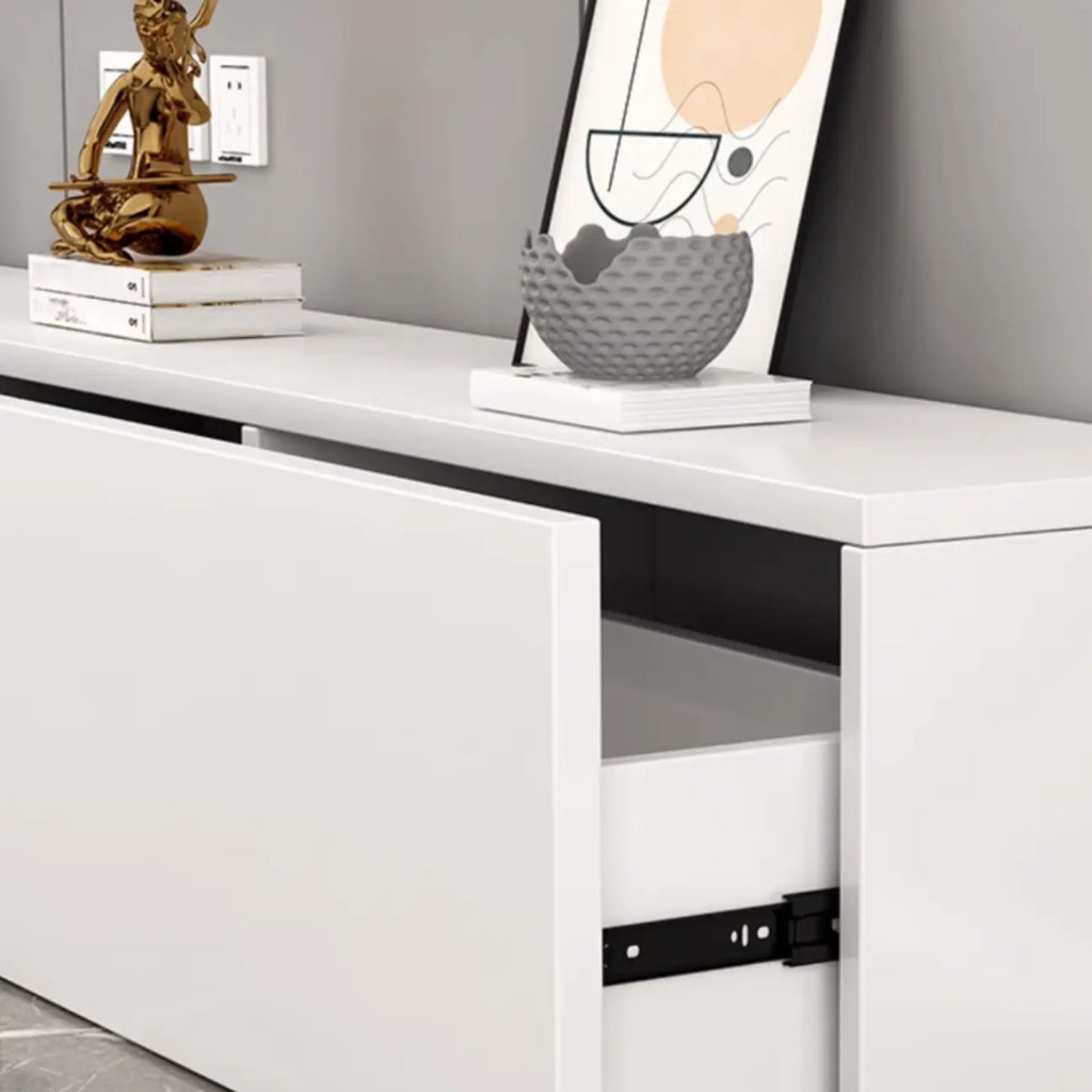 71 Living Room White Wood Rectangular TV Stand with Storage
