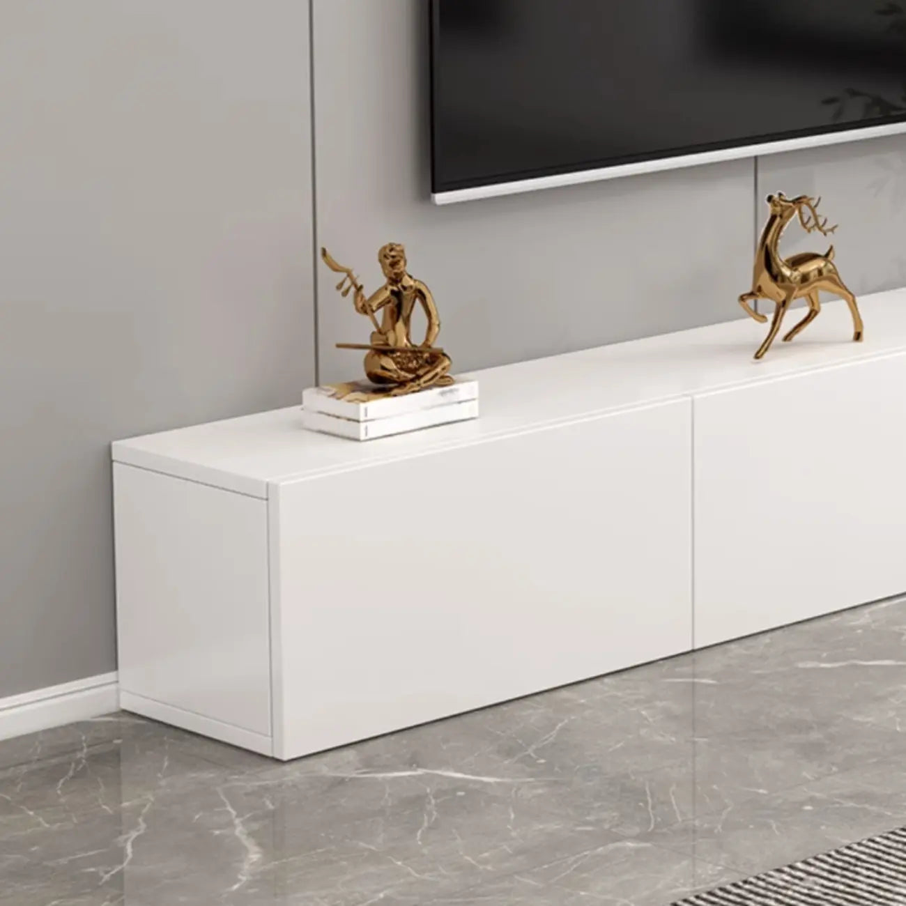 71 Living Room White Wood Rectangular TV Stand with Storage