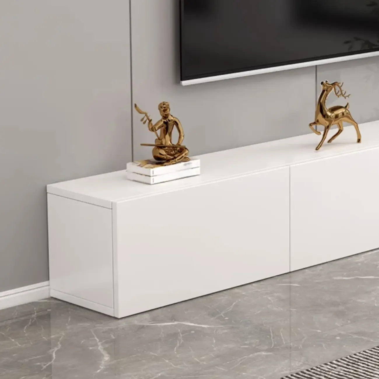 71 Living Room White Wood Rectangular TV Stand with Storage