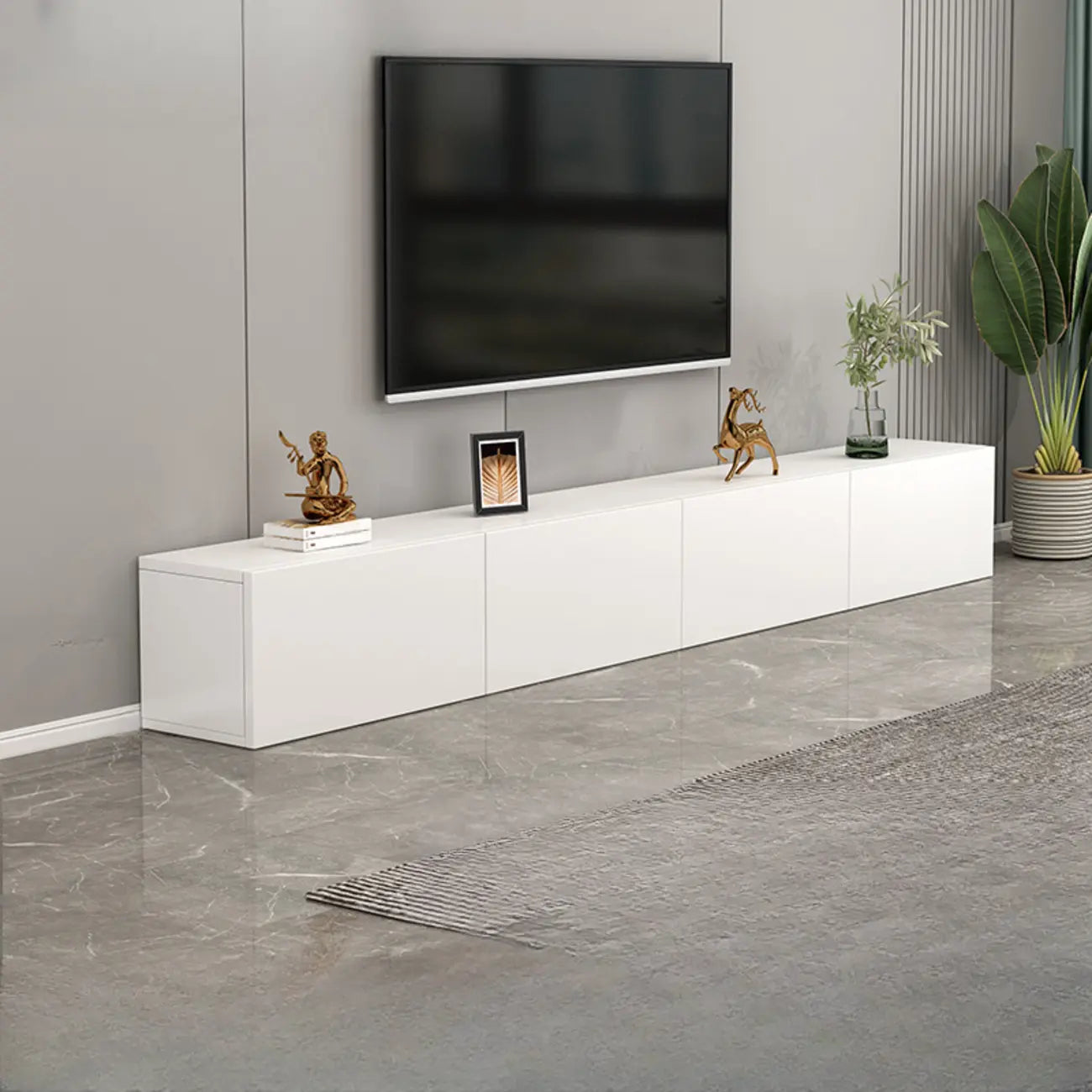 71 Living Room White Wood Rectangular TV Stand with Storage