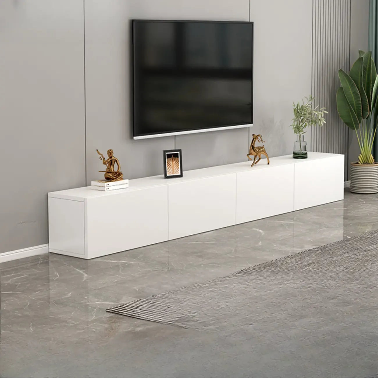 71 Living Room White Wood Rectangular TV Stand with Storage