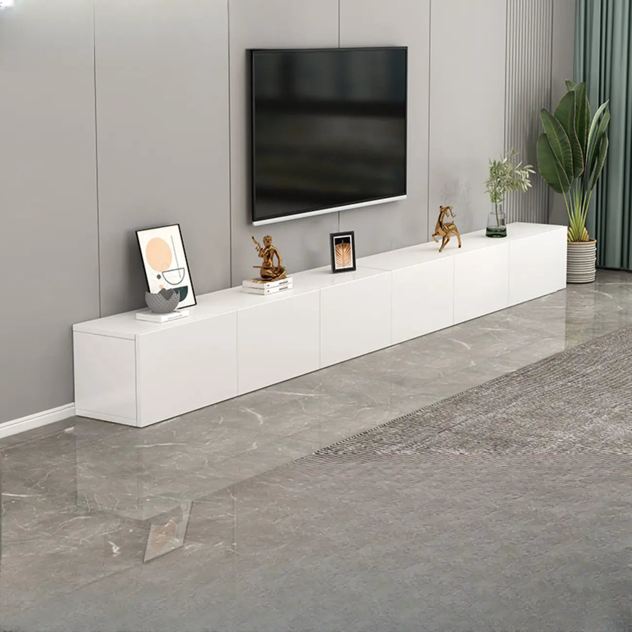 71 Living Room White Wood Rectangular TV Stand with Storage