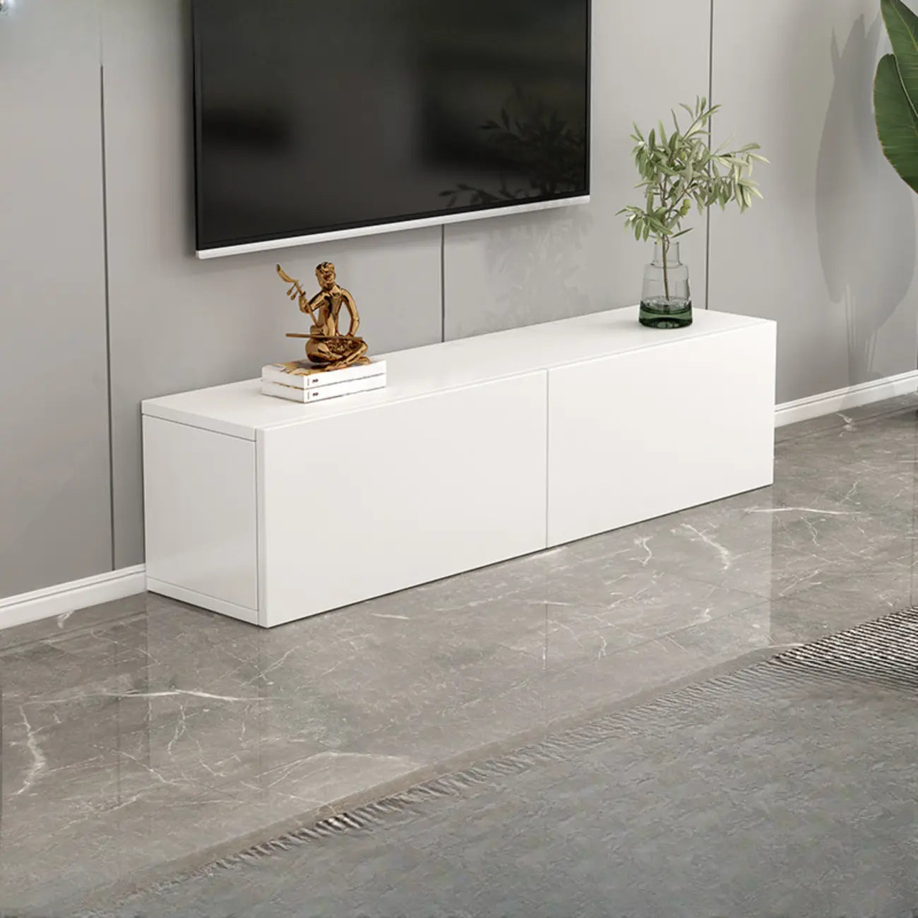 71 Living Room White Wood Rectangular TV Stand with Storage