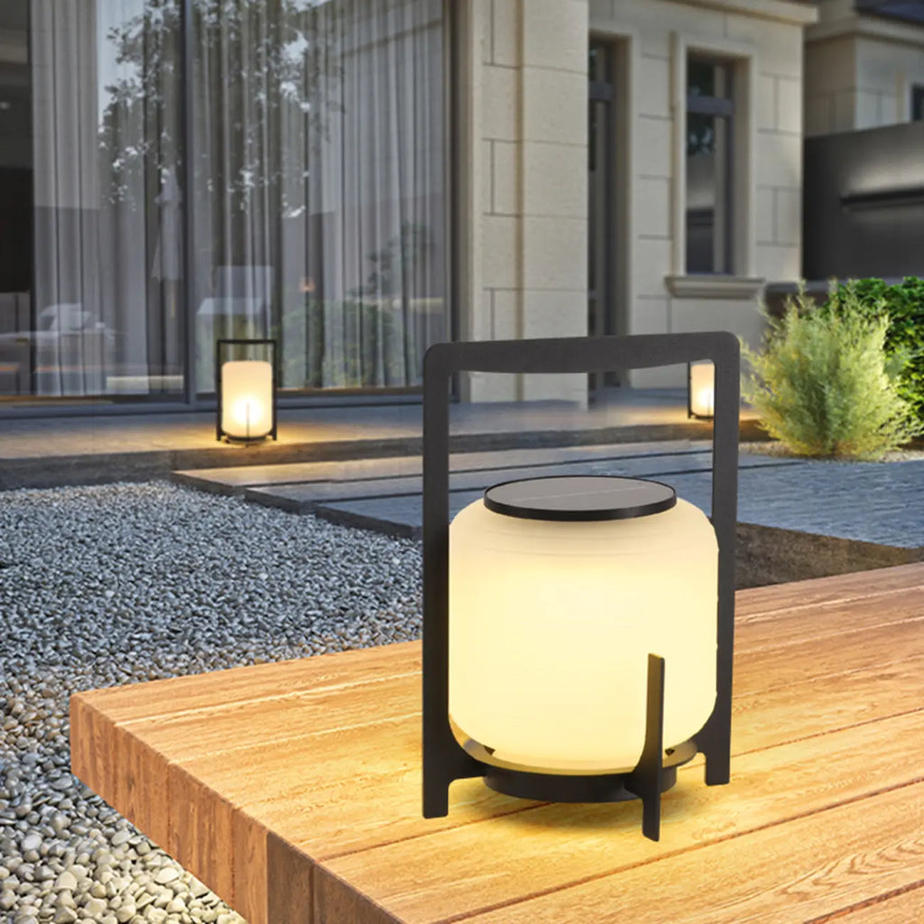Portable Drum Solar Black Outdoor Post Lights