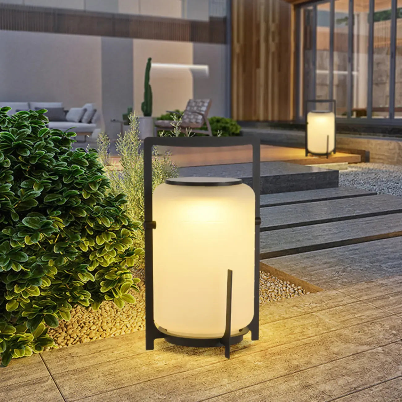 Portable Drum Solar Black Outdoor Post Lights