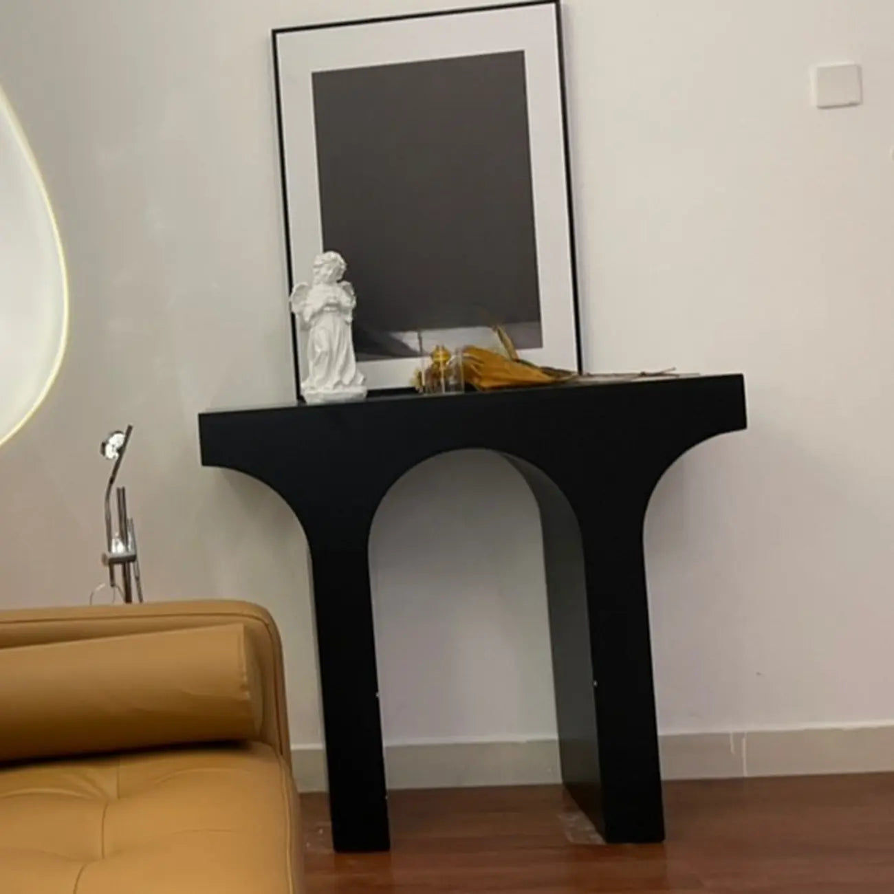 Arched Wood White Double Pedestal Console Table