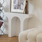 Arched Wood White Double Pedestal Console Table