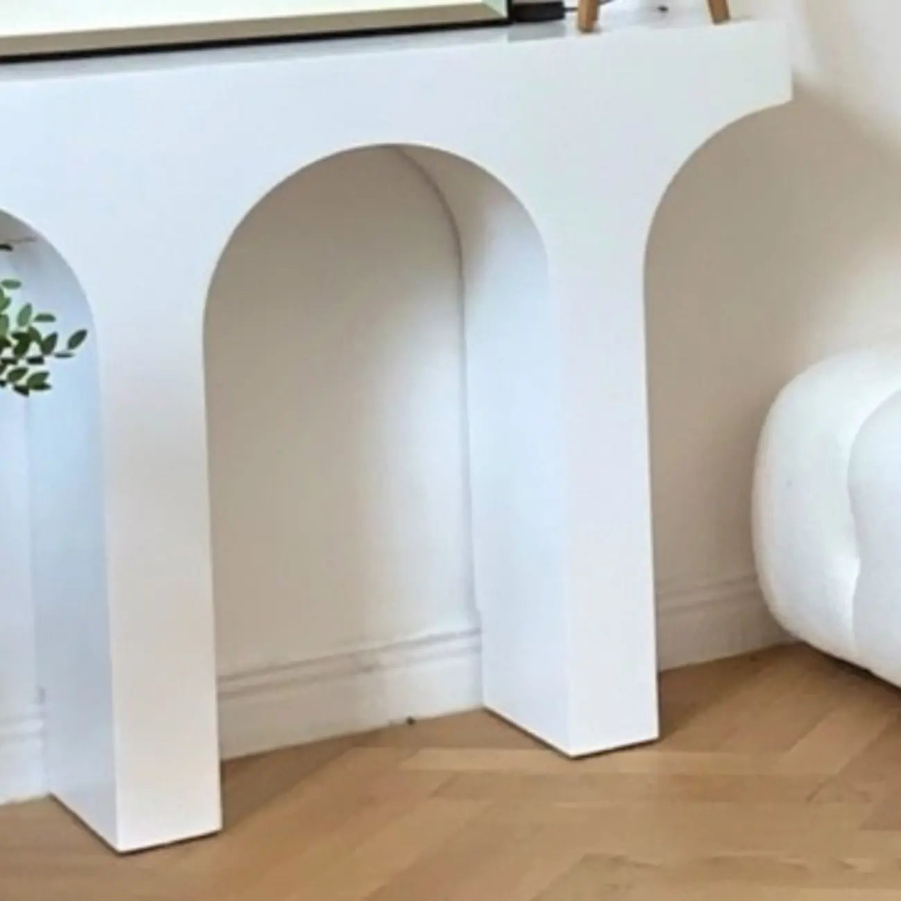 Arched Wood White Double Pedestal Console Table