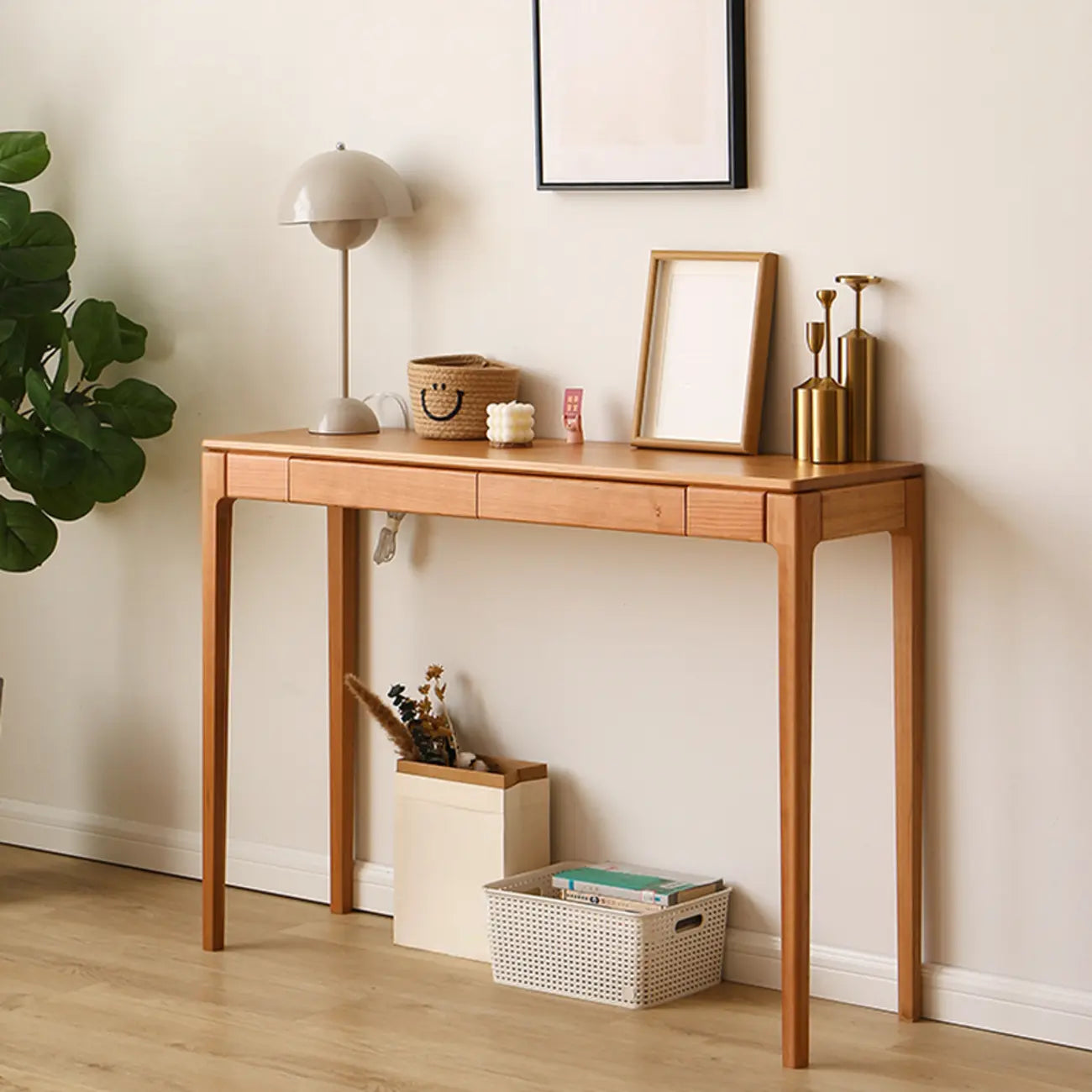 Rectangular Cherry Wood 2 Drawers Console Table