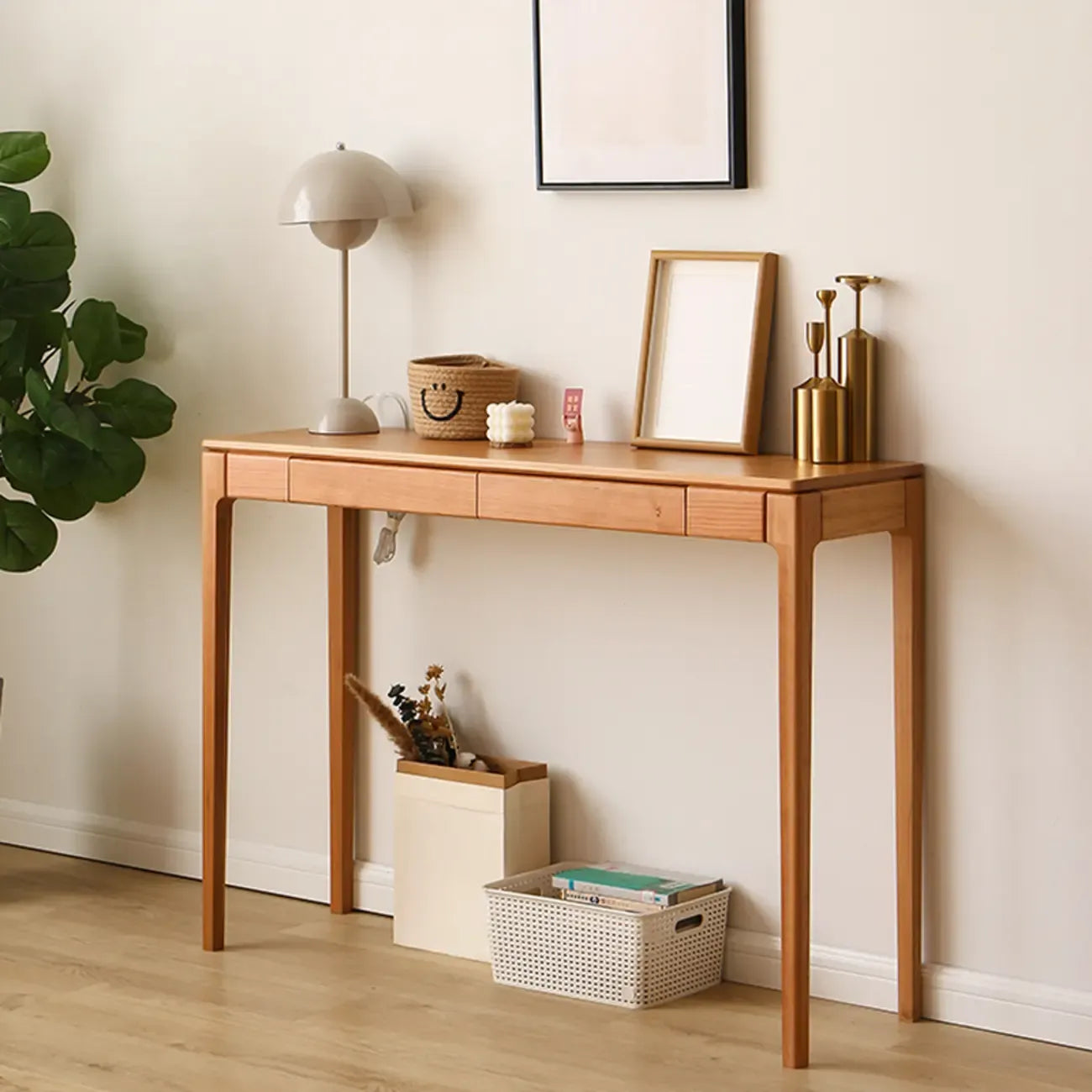 Rectangular Cherry Wood 2 Drawers Console Table
