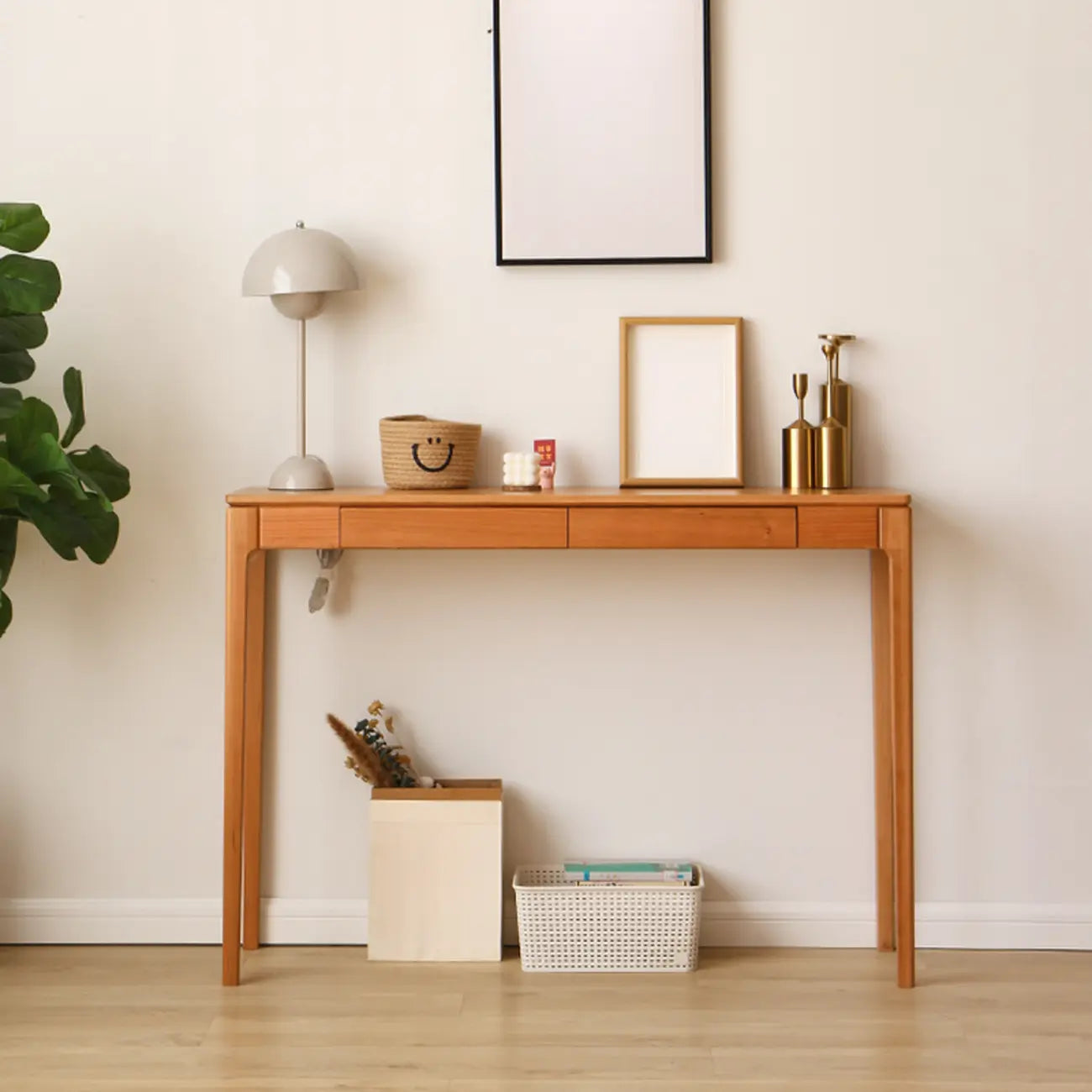 Rectangular Cherry Wood 2 Drawers Console Table