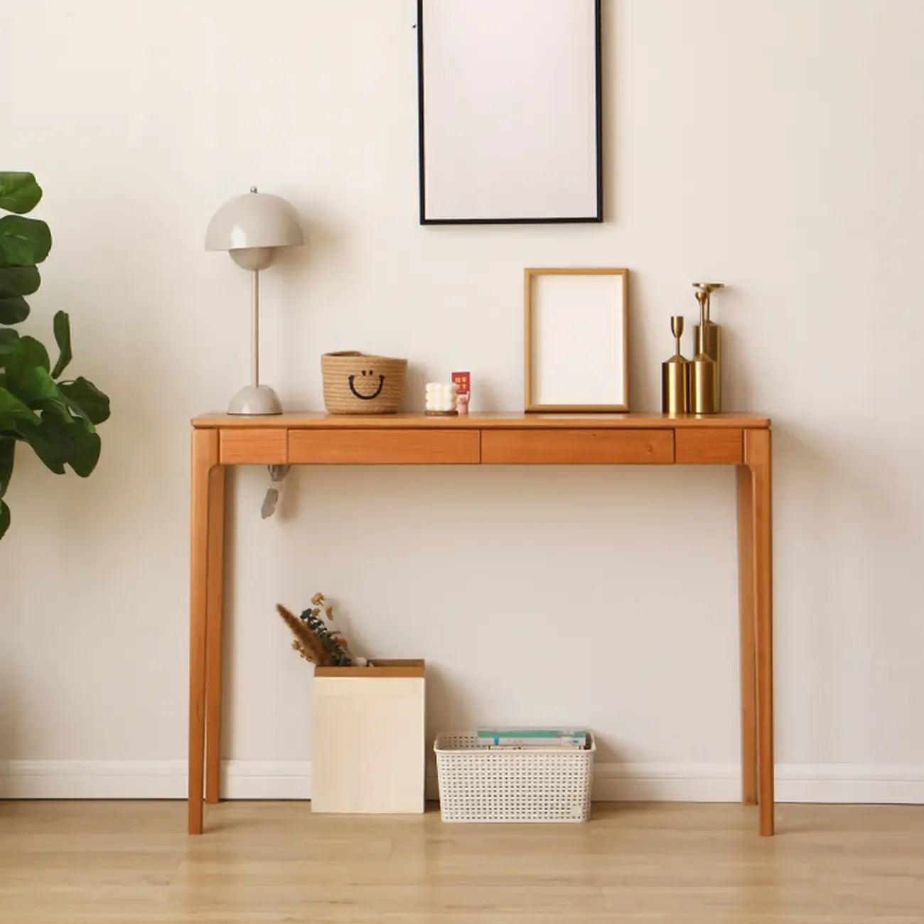 Rectangular Cherry Wood 2 Drawers Console Table