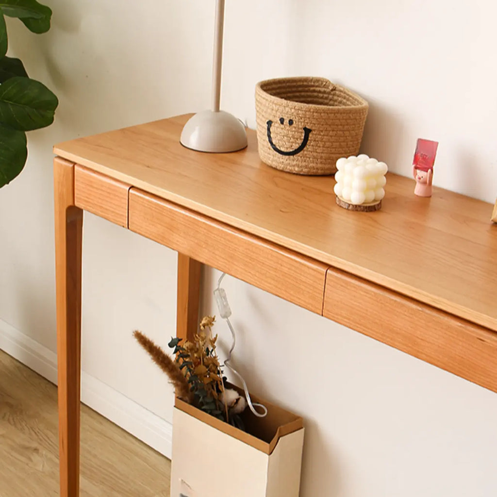 Rectangular Cherry Wood 2 Drawers Console Table