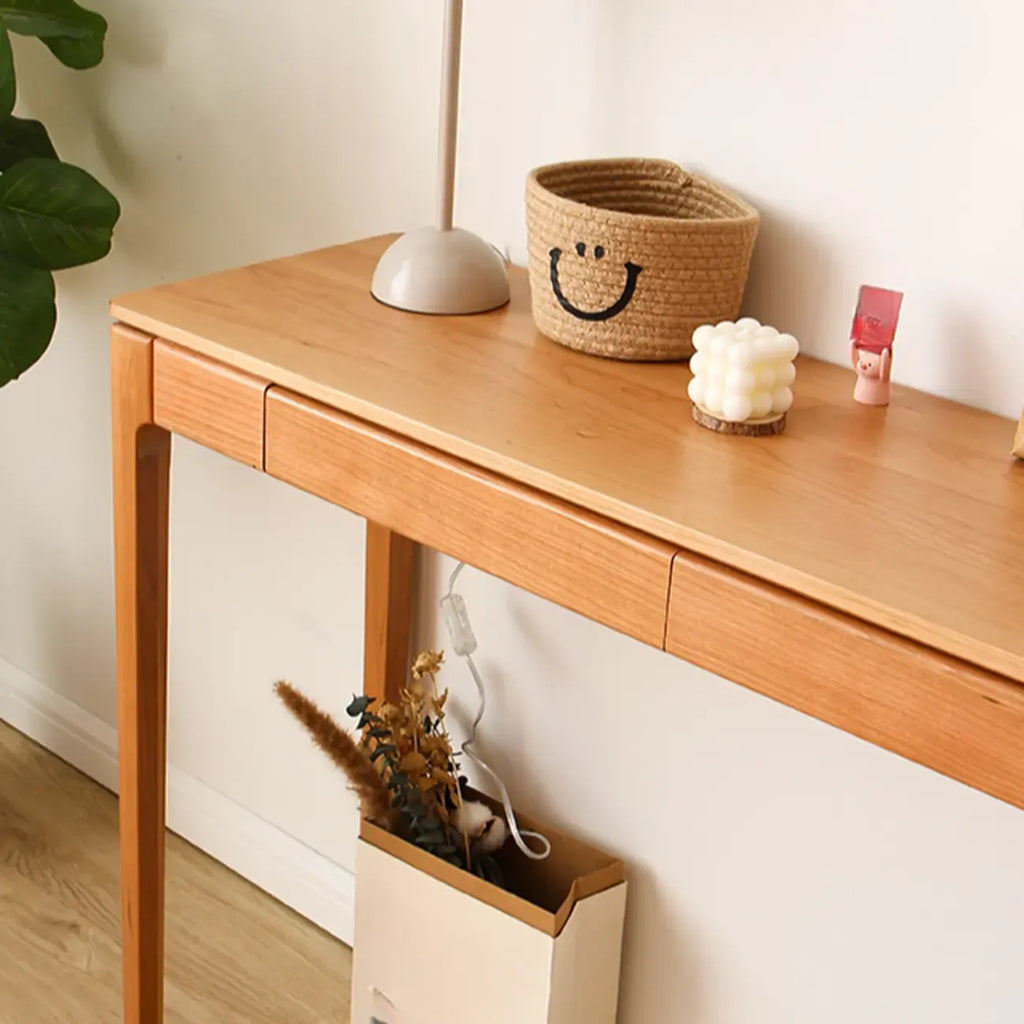 Rectangular Cherry Wood 2 Drawers Console Table