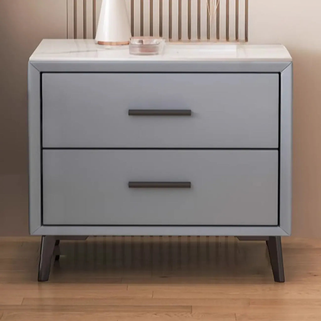 Modern white bedside table with two storage drawers