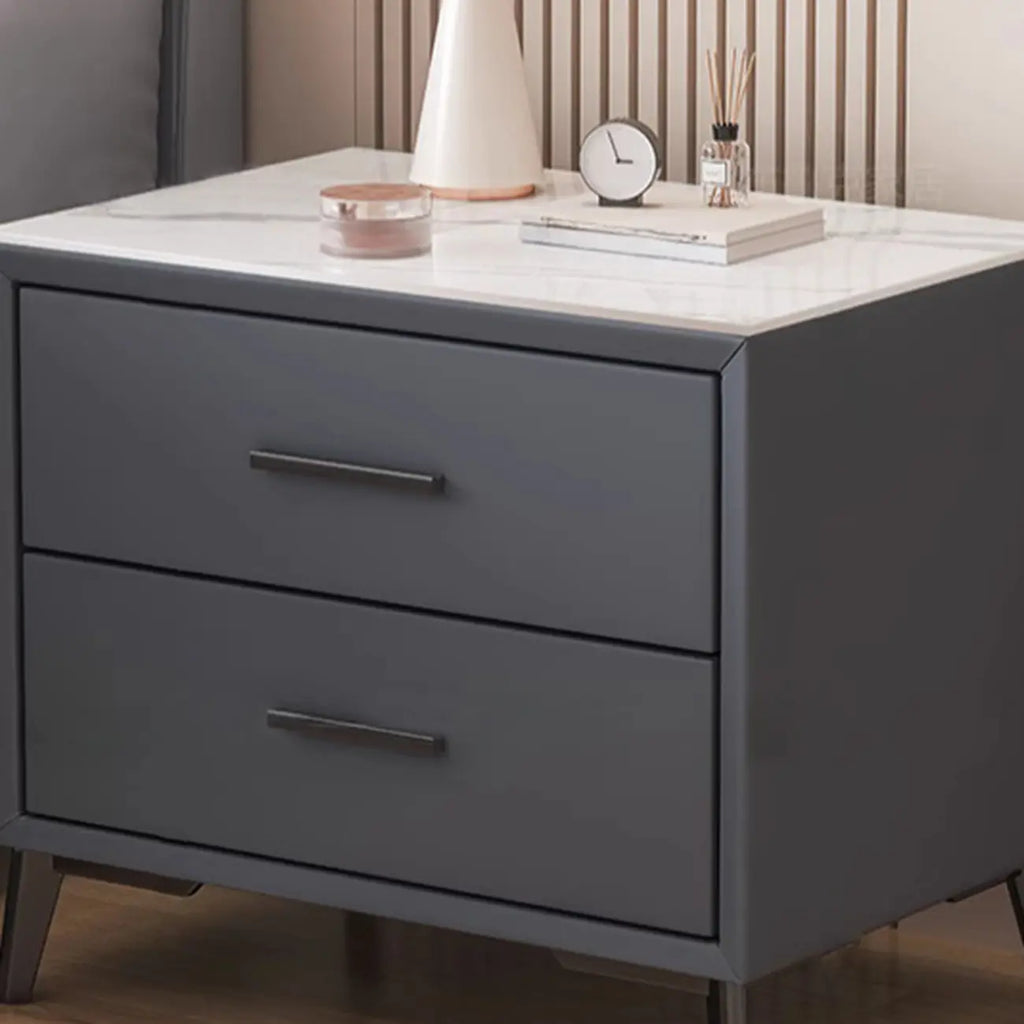 Modern white bedside table with two storage drawers