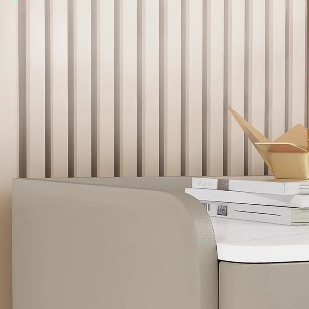 Modern Narrow Small Bedside Table Stone Top with Drawer Storage