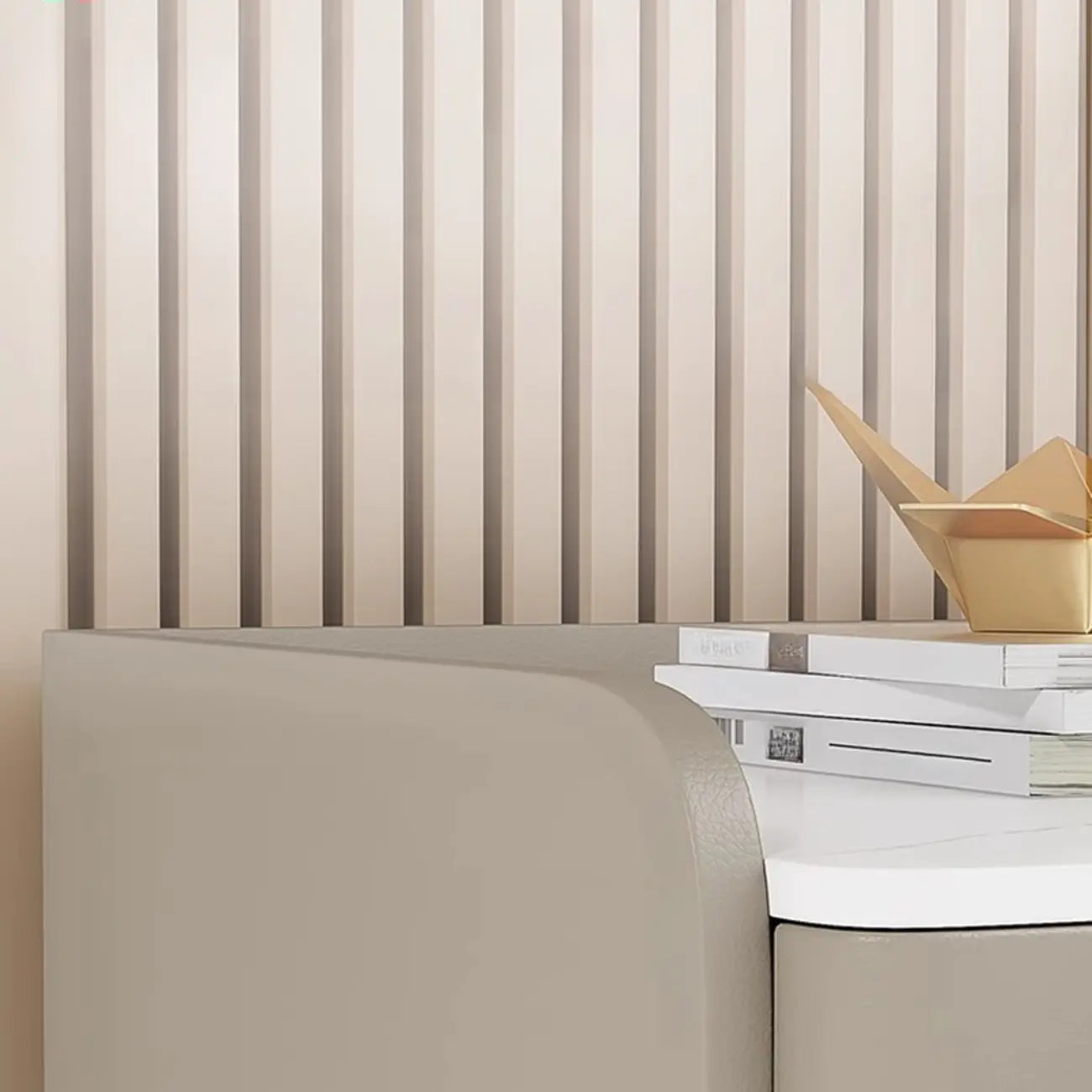Modern Narrow Small Bedside Table Stone Top with Drawer Storage