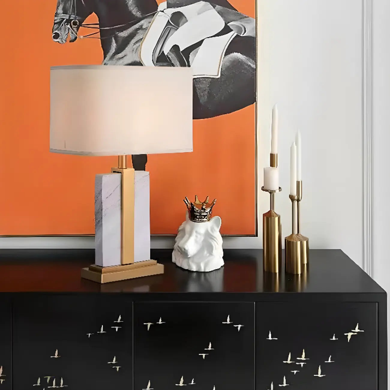 Plug-In Modern Beige and Gold Table Lamp for Bedroom