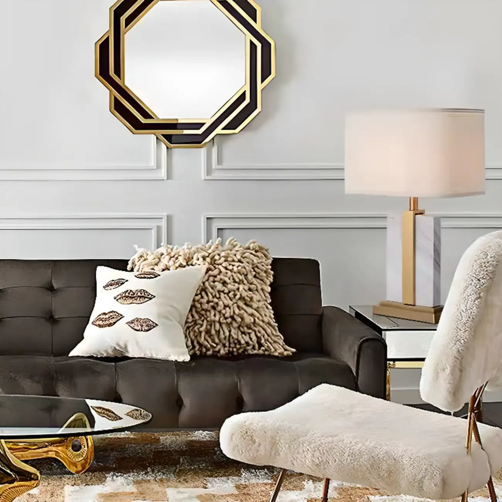 Plug-In Modern Beige and Gold Table Lamp for Bedroom
