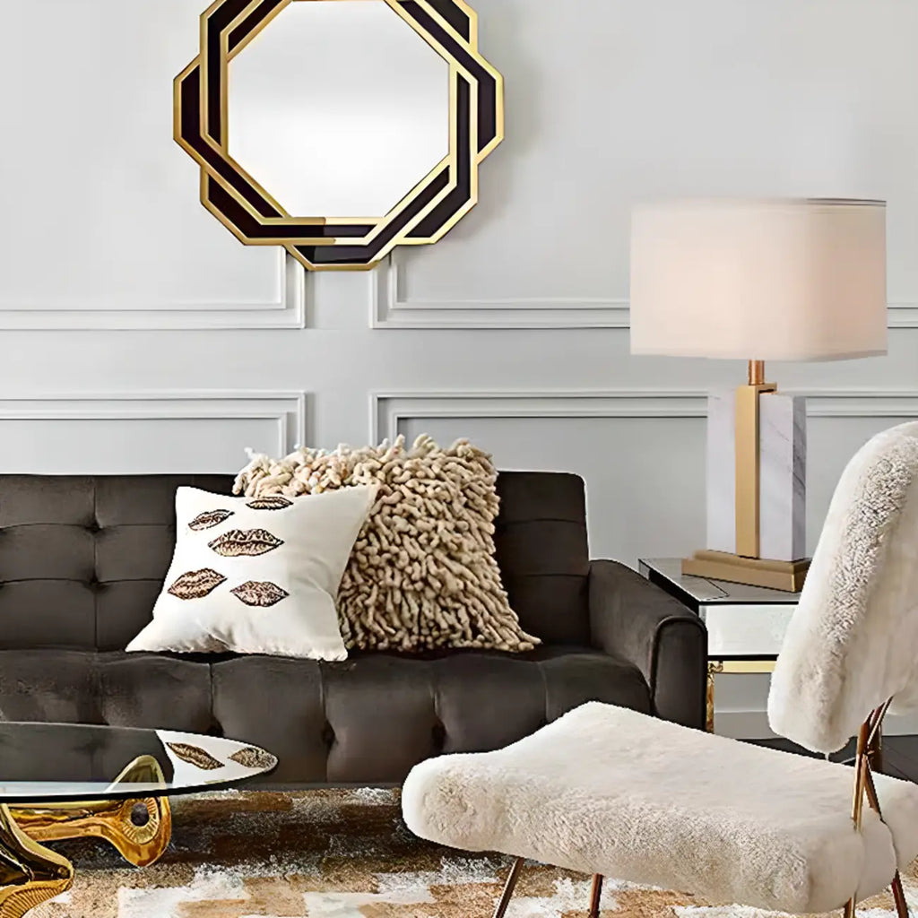 Plug-In Modern Beige and Gold Table Lamp for Bedroom
