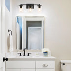 3-Light Black Clear Glass Cylinder Vanity Lights