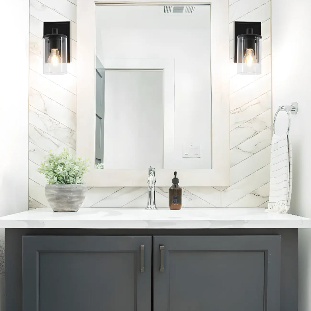 3-Light Black Clear Glass Cylinder Vanity Lights