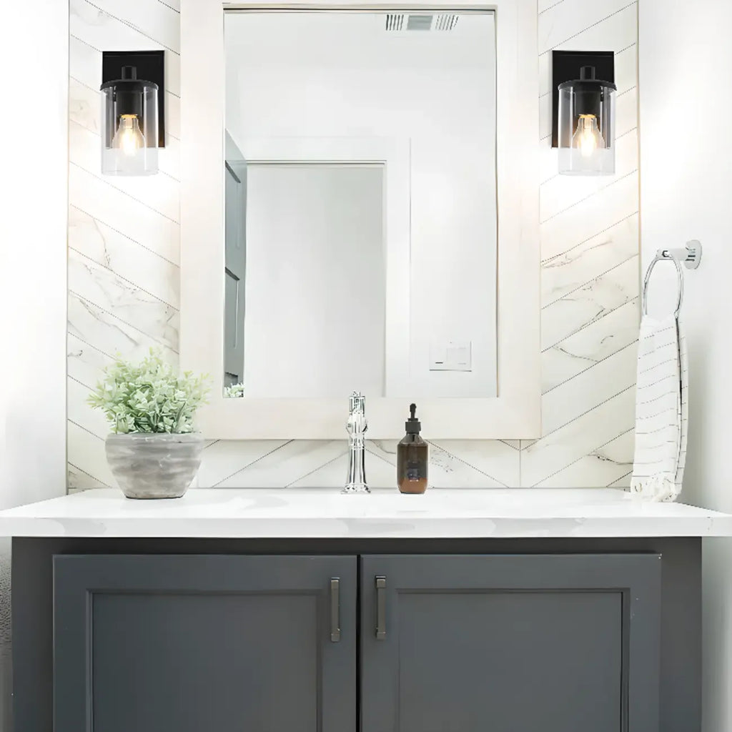 3-Light Black Clear Glass Cylinder Vanity Lights