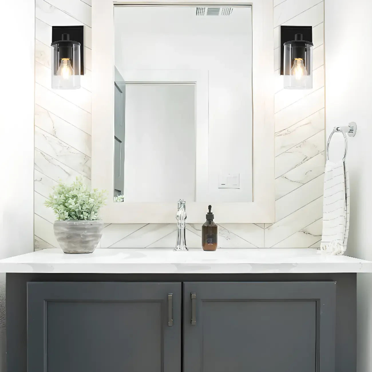 3-Light Black Clear Glass Cylinder Vanity Lights