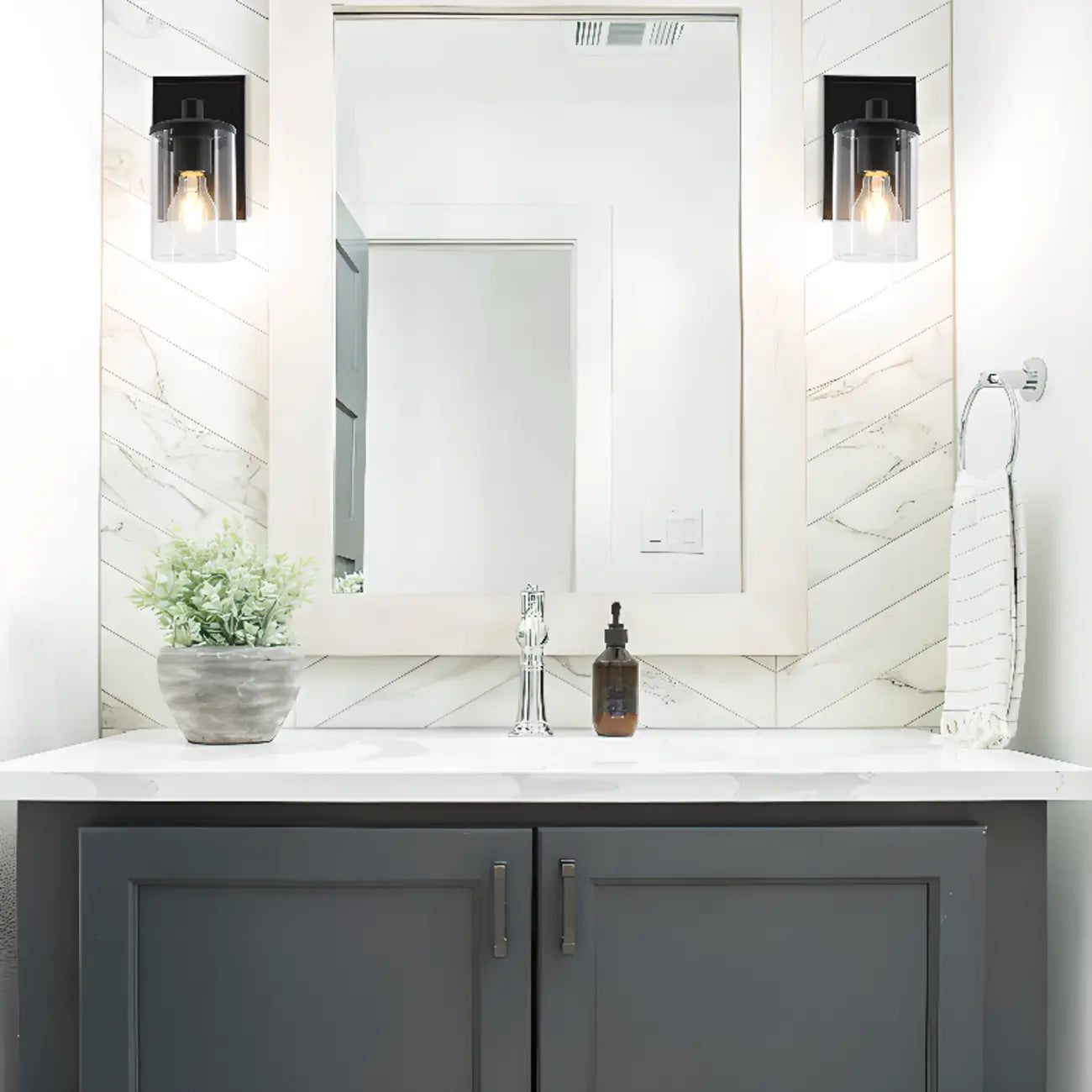 3-Light Black Clear Glass Cylinder Vanity Lights
