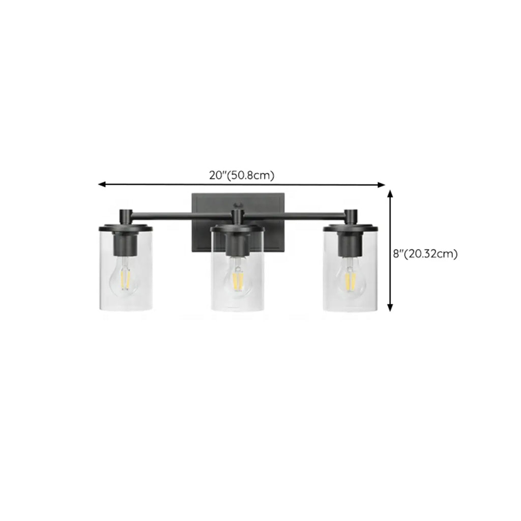 3-Light Black Clear Glass Cylinder Vanity Lights