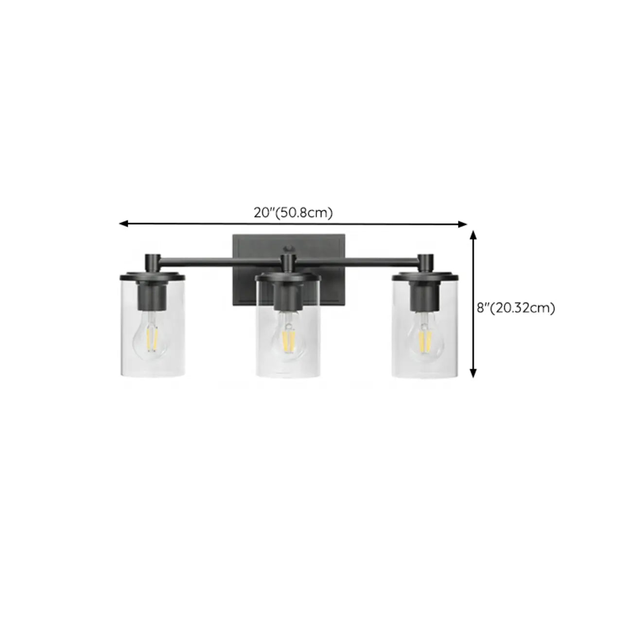 3-Light Black Clear Glass Cylinder Vanity Lights