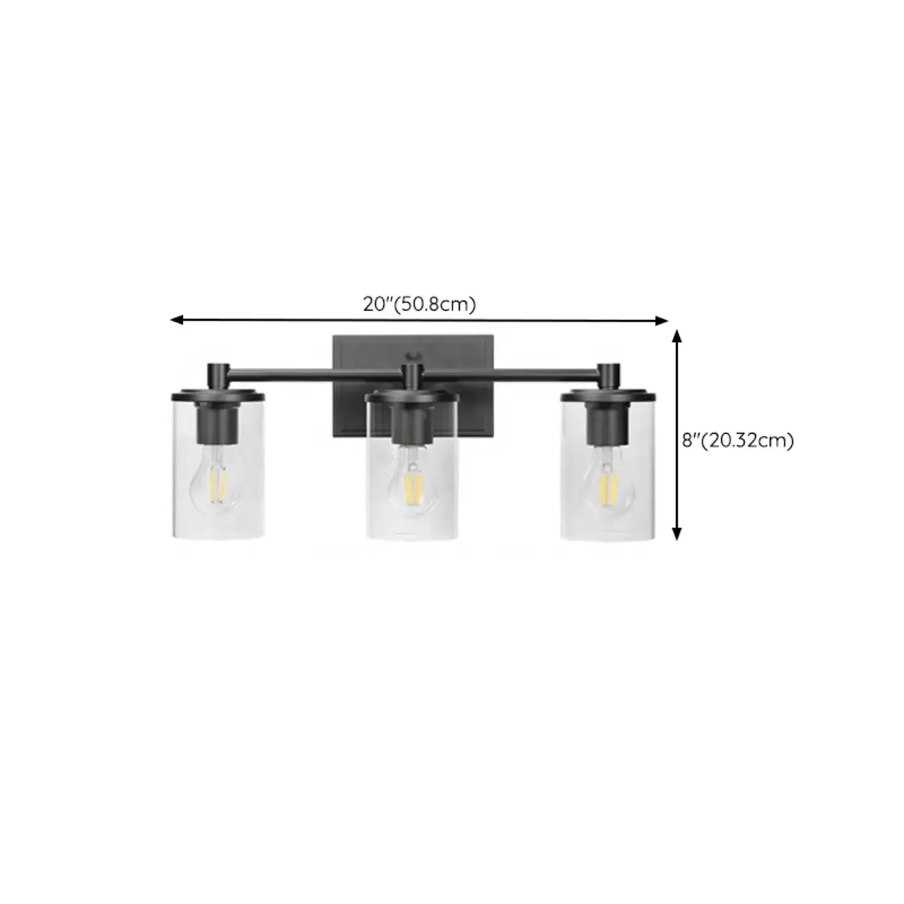 3-Light Black Clear Glass Cylinder Vanity Lights